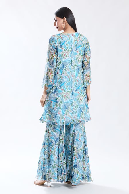 Preeti Jhawar Macaw Troop Embroidered Kurta With Sharara 