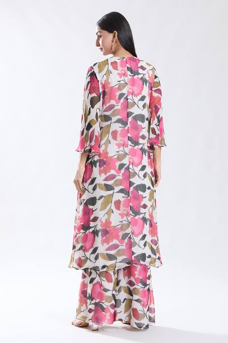 Preeti Jhawar Pansy Bloom Print & Embroidered Anarkali Set 