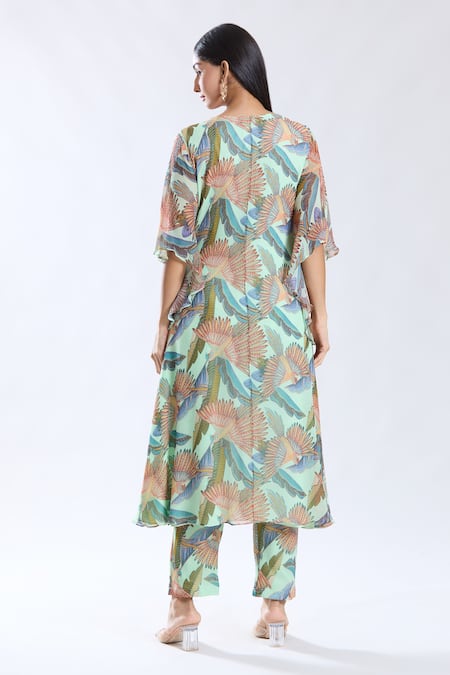 Preeti Jhawar Parakeet Troop Print & Embroidered Anarkali Set 