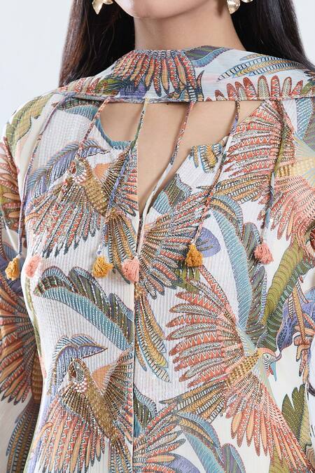 Shop_Preeti Jhawar_Off White Chiffon, Cotton, Silk Macaw Park Print And Embroidered Anarkali Set _Online_at_Aza_Fashions