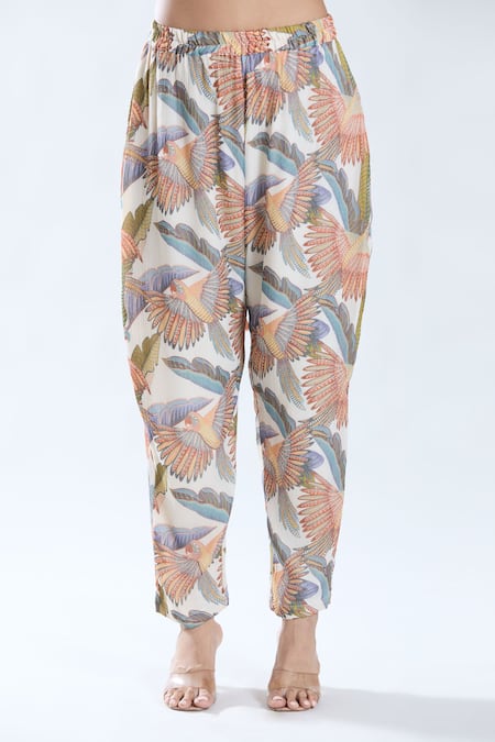 Preeti Jhawar_Off White Chiffon, Cotton, Silk Macaw Park Print And Embroidered Anarkali Set _at_Aza_Fashions