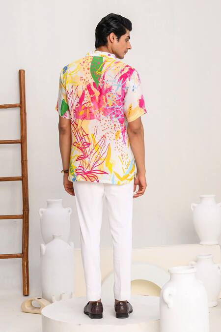 Shop_Juhi Bengani_Multi Color Shirt Crepe Printed Floral Splash With Pant_at_Aza_Fashions