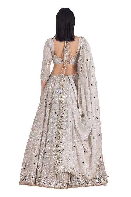 Shop_Abhinav Mishra_Silver Tissue Embellished Mirror Work Lehenga Set _Online_at_Aza_Fashions