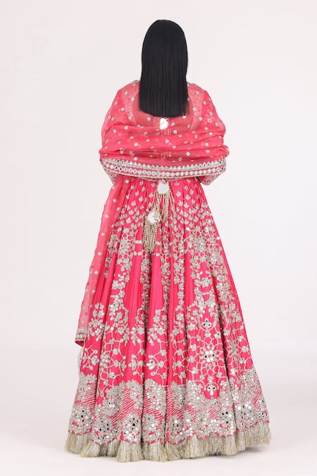 Abhinav Mishra Chanderi Mirror Embroidered Bridal Lehenga Set 