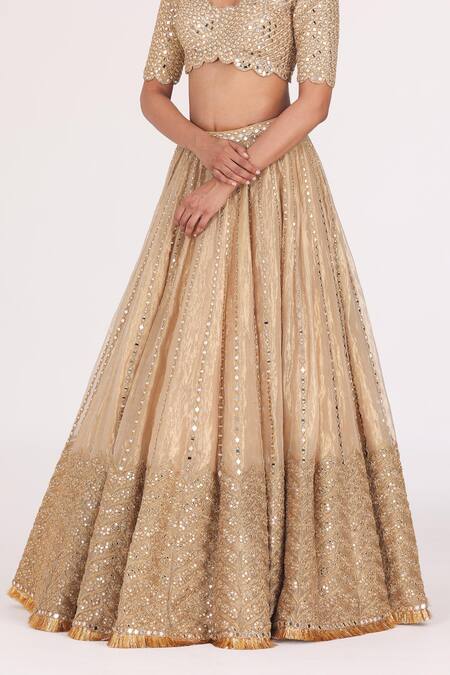Abhinav Mishra_Gold Net, Tissue Embroidery, Gota Patti, Sequins, Embellished Bridal Lehenga Set _Online_at_Aza_Fashions