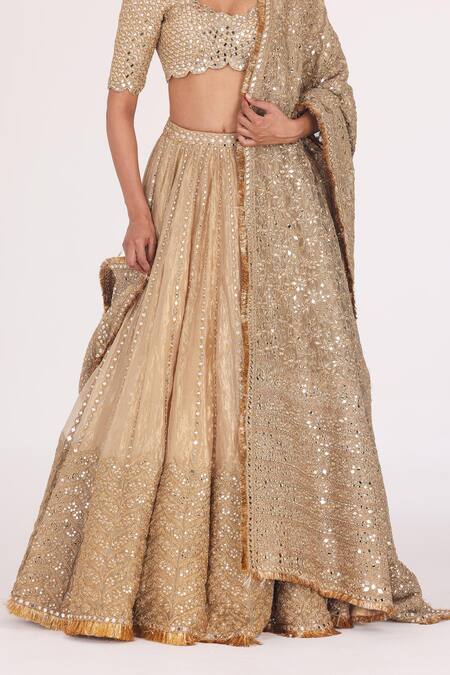 Buy_Abhinav Mishra_Gold Net, Tissue Embroidery, Gota Patti, Sequins, Embellished Bridal Lehenga Set _Online_at_Aza_Fashions
