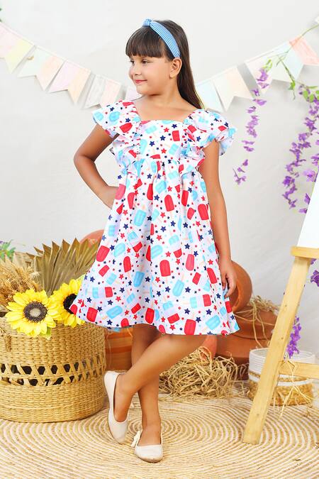 JILMIL DREAMWEAR White Cotton Candy Print Dress Online at Aza Fashions JILMIL DREAMWEAR_White Cotton Candy Print Dress _Online_at_Aza_Fashions