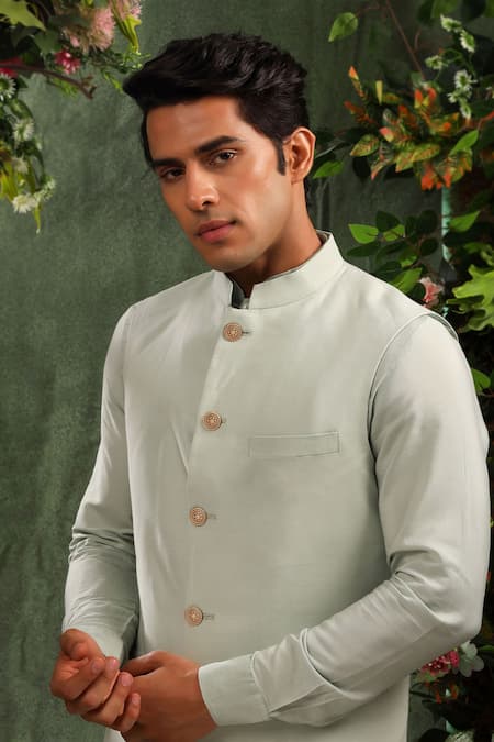 Shop_Cosa Nostraa_Gold Embroidery Floral Carved 13 Pcs Buttons _at_Aza_Fashions