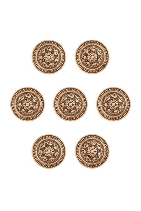 Shop Cosa Nostraa Gold Floral Carved 7 Pcs Buttons Online at Aza Fashions Shop_Cosa Nostraa_Gold Floral Carved 7 Pcs Buttons_Online_at_Aza_Fashions