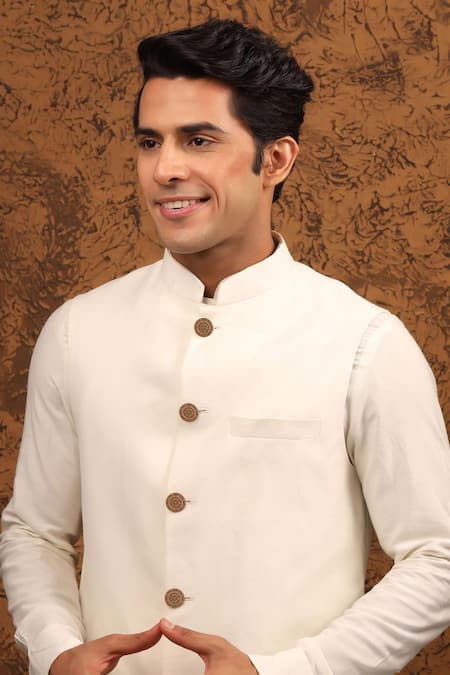 Shop_Cosa Nostraa_Gold Carved Serene Lotus 7 Pcs Buttons _at_Aza_Fashions