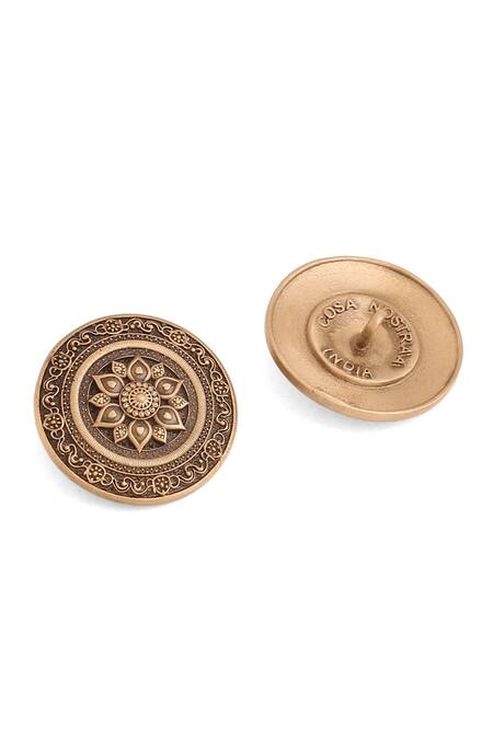 Buy_Cosa Nostraa_Gold Carved Serene Lotus 7 Pcs Buttons _Online_at_Aza_Fashions