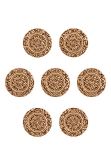 Shop_Cosa Nostraa_Gold Carved Serene Lotus 7 Pcs Buttons _Online_at_Aza_Fashions