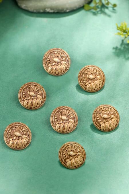 Cosa Nostraa Gold Carved Peacock 7 Pcs Buttons