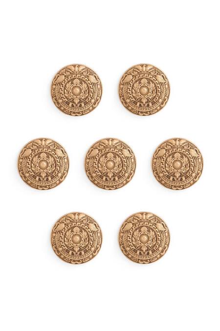 Shop Cosa Nostraa Gold Cut Work Floral Blossom Carved 7 Pcs Buttons Online at Aza Fashions Shop_Cosa Nostraa_Gold Cut Work Floral Blossom Carved 7 Pcs Buttons _Online_at_Aza_Fashions