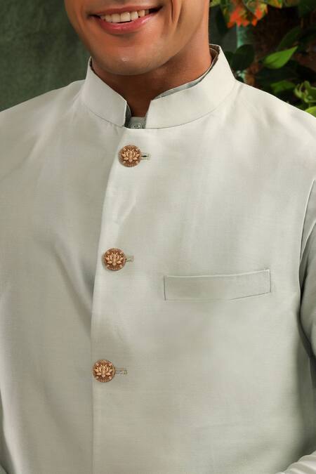 Cosa Nostraa_Gold Embroidery Lotus Bloom Carved 7 Pcs Buttons_Online_at_Aza_Fashions