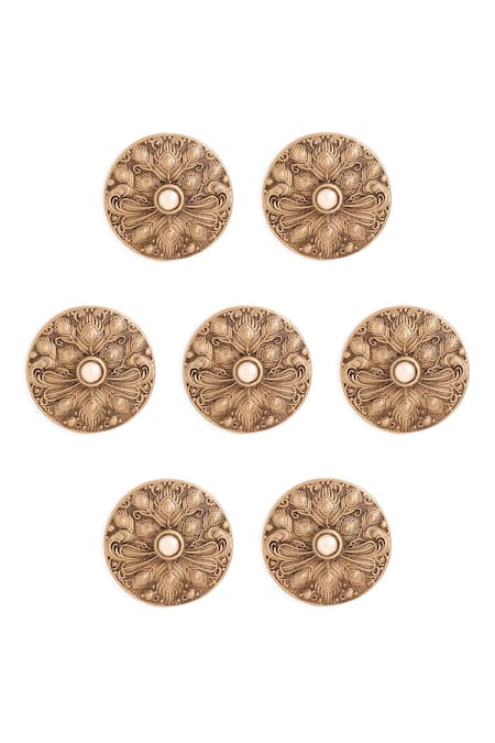 Cosa Nostraa Gold Carved Floral Shimmer 13 Pcs Buttons Online at Aza Fashions Cosa Nostraa_Gold Carved Floral Shimmer 13 Pcs Buttons _Online_at_Aza_Fashions