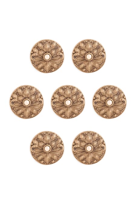 Shop_Cosa Nostraa_Gold Embroidery Floral Carved Shimmer 7 Pcs Buttons _Online_at_Aza_Fashions