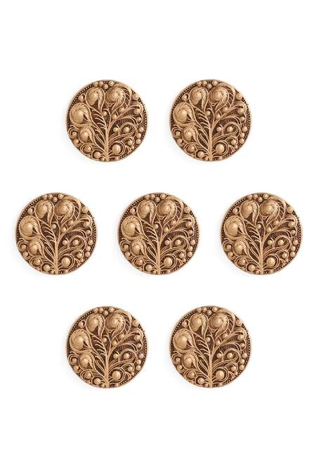 Shop_Cosa Nostraa_Gold Carved Blooming Beauty 7 Pcs Buttons _Online_at_Aza_Fashions