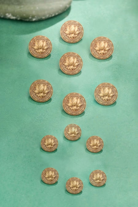 Cosa Nostraa Gold Carved Lotus Emblem 13 Pcs Buttons