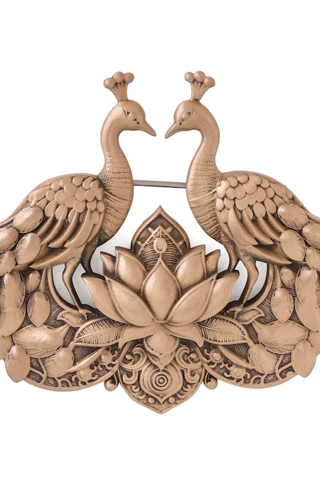 Buy_Cosa Nostraa_Gold Carved Peacock Pride Brooch _Online_at_Aza_Fashions