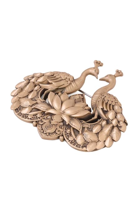 Shop_Cosa Nostraa_Gold Carved Peacock Pride Brooch _Online_at_Aza_Fashions