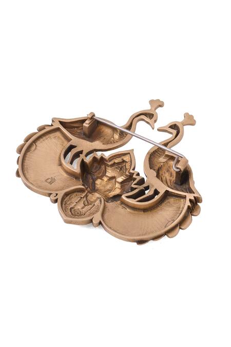 Cosa Nostraa_Gold Carved Peacock Pride Brooch _at_Aza_Fashions
