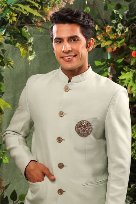 Shop_Cosa Nostraa_Gold Cut Work Peacock Parade Brooch _at_Aza_Fashions