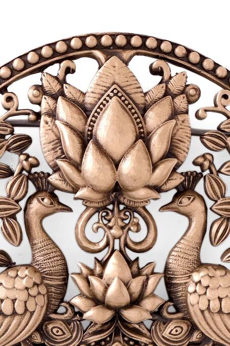 Buy_Cosa Nostraa_Gold Cut Work Peacock Parade Brooch _Online_at_Aza_Fashions