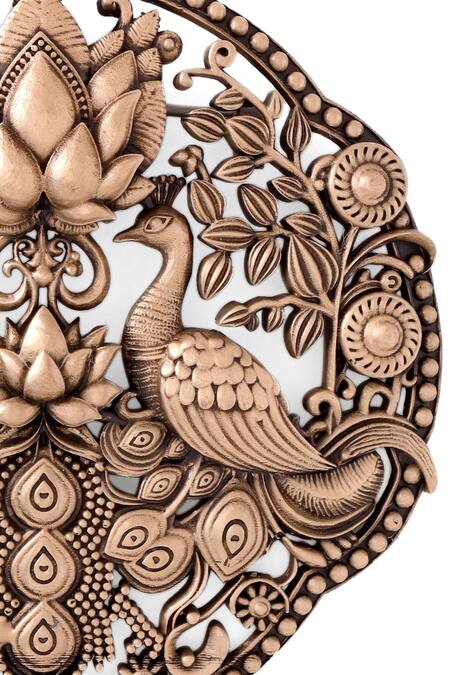 Shop_Cosa Nostraa_Gold Cut Work Peacock Parade Brooch _Online_at_Aza_Fashions