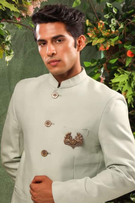 Shop_Cosa Nostraa_Gold Cut Work Precious Peacock Brooch _at_Aza_Fashions