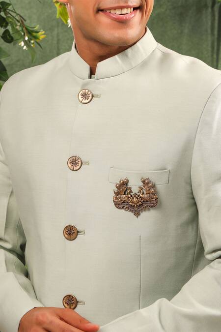 Cosa Nostraa_Gold Cut Work Precious Peacock Brooch _Online_at_Aza_Fashions