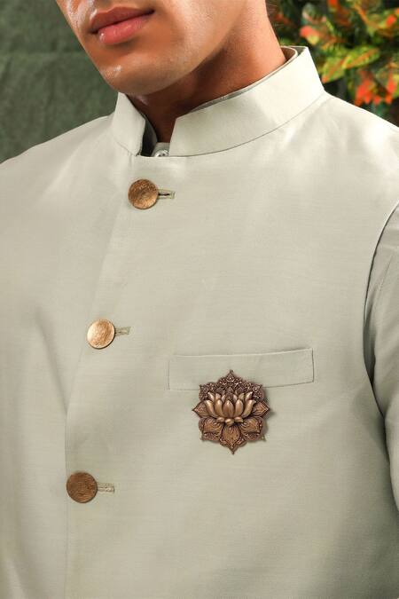 Cosa Nostraa_Gold Cut Work Lotus Elegance Brooch _Online_at_Aza_Fashions