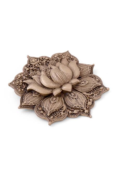 Shop_Cosa Nostraa_Gold Cut Work Lotus Elegance Brooch _Online_at_Aza_Fashions