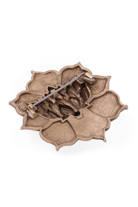 Cosa Nostraa_Gold Cut Work Lotus Elegance Brooch _at_Aza_Fashions