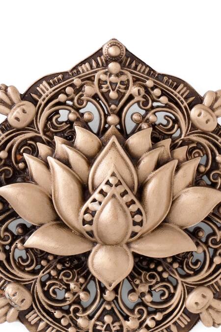 Buy_Cosa Nostraa_Gold Cut Work Iconic Lotus Brooch _Online_at_Aza_Fashions