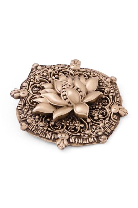 Shop_Cosa Nostraa_Gold Cut Work Iconic Lotus Brooch _Online_at_Aza_Fashions