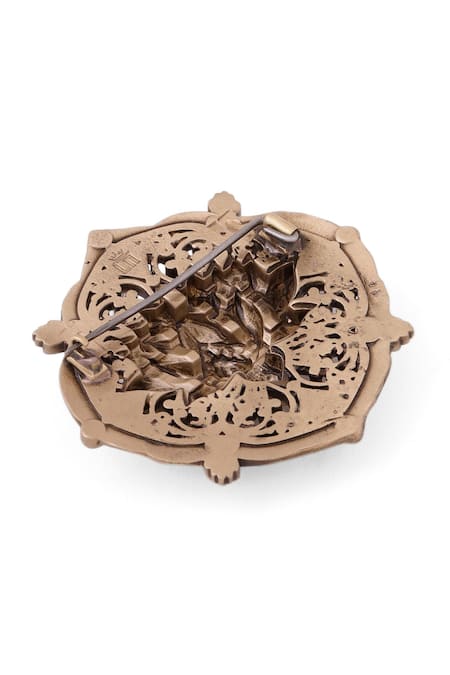 Cosa Nostraa_Gold Cut Work Iconic Lotus Brooch _at_Aza_Fashions