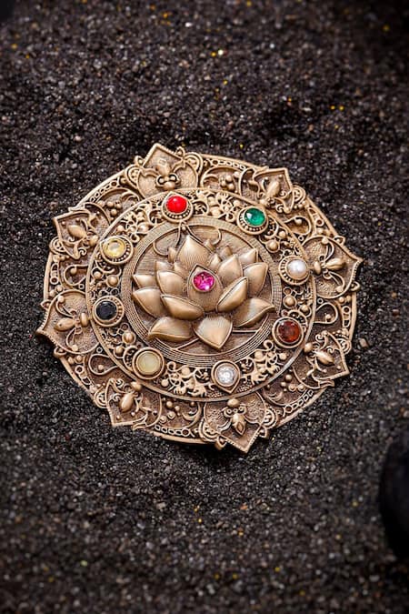 Cosa Nostraa Gold Carved Lotus Beauty Brooch