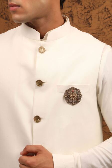 Cosa Nostraa_Gold Stones, Pearls Lotus Beauty Brooch _Online_at_Aza_Fashions