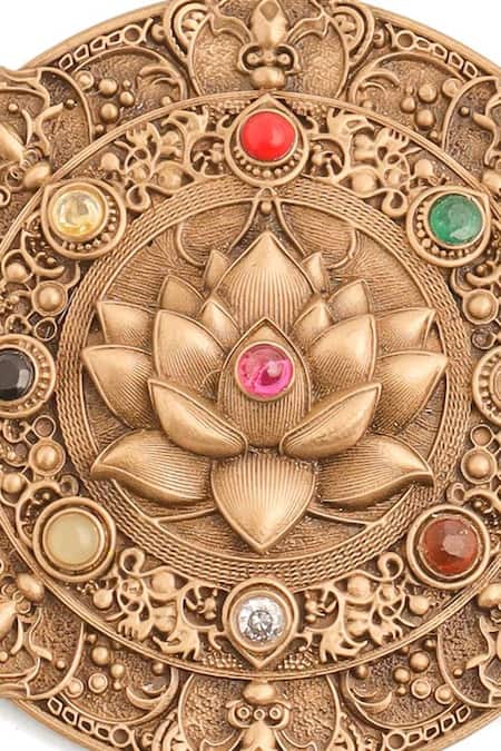 Buy_Cosa Nostraa_Gold Stones, Pearls Lotus Beauty Brooch _Online_at_Aza_Fashions