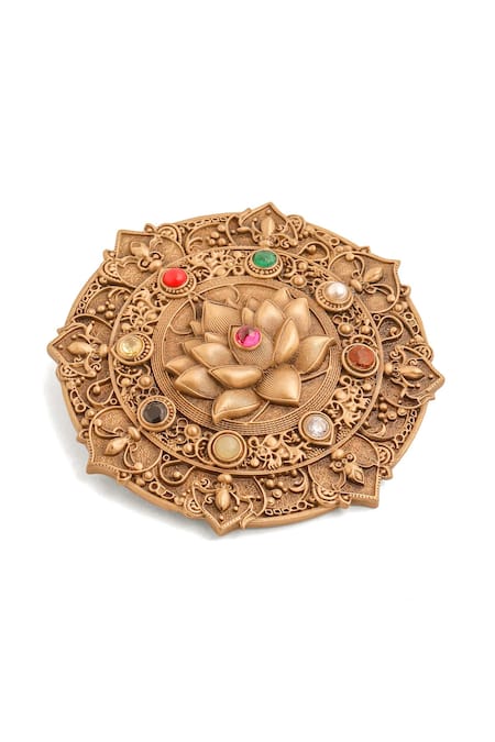 Shop_Cosa Nostraa_Gold Stones, Pearls Lotus Beauty Brooch _Online_at_Aza_Fashions