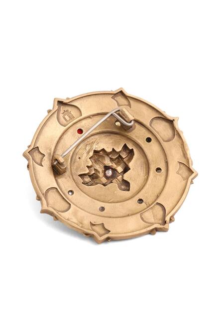 Cosa Nostraa_Gold Stones, Pearls Lotus Beauty Brooch _at_Aza_Fashions