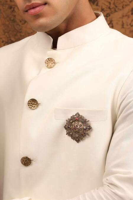 Cosa Nostraa_Gold Crystals, Pearls Luxe Lotus Brooch _Online_at_Aza_Fashions