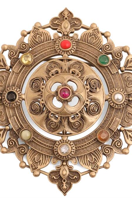 Buy_Cosa Nostraa_Gold Crystals, Pearls Luxe Lotus Brooch _Online_at_Aza_Fashions