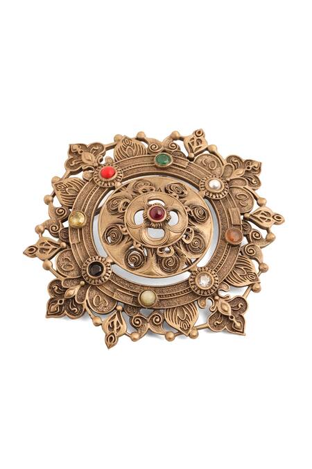 Shop_Cosa Nostraa_Gold Crystals, Pearls Luxe Lotus Brooch _Online_at_Aza_Fashions