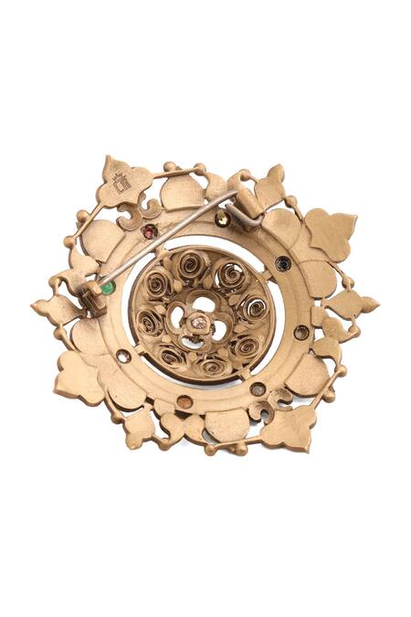 Cosa Nostraa_Gold Crystals, Pearls Luxe Lotus Brooch _at_Aza_Fashions