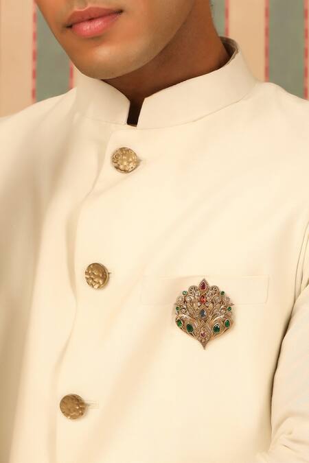 Cosa Nostraa_Gold Crystals, Pearls Garden Grace Brooch _Online_at_Aza_Fashions