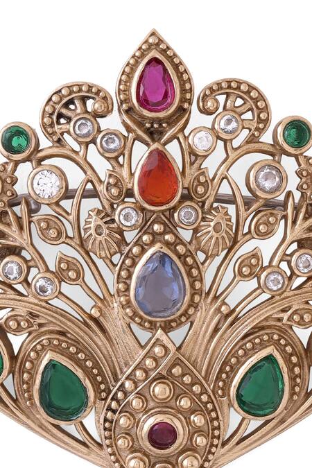 Buy_Cosa Nostraa_Gold Crystals, Pearls Garden Grace Brooch _Online_at_Aza_Fashions