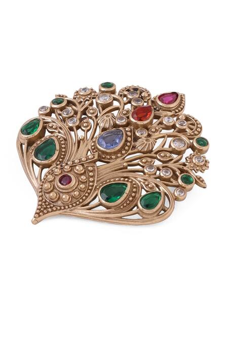 Shop_Cosa Nostraa_Gold Crystals, Pearls Garden Grace Brooch _Online_at_Aza_Fashions