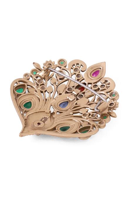 Cosa Nostraa_Gold Crystals, Pearls Garden Grace Brooch _at_Aza_Fashions